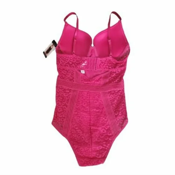 FRENCH AFFAIR Push Up BodySuit Lacey Cheetah Print Pink - Picture 4 of 16